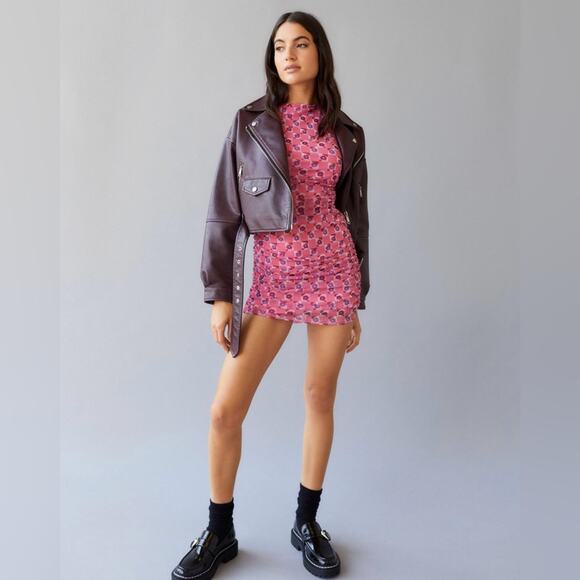 NWT UO Urban Outfitters Austin Ruched Mesh DressY2K Mini Floral Pink Size S - Picture 5 of 16